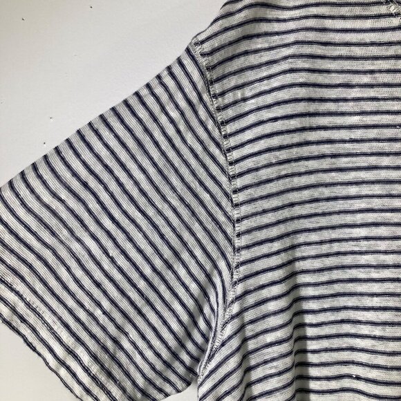 Womens a loves a Linen Tee Shirt Hi Low White Blue Stripe L Linen - Picture 3 of 7